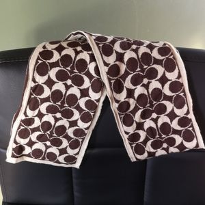 Coach Soft 100% Merino Wool Reversible Logo Scarf Brown & Cream
